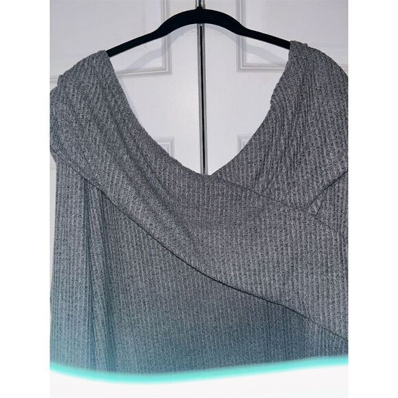 Lane Bryant Plus Size 26 Gray Off-The-Shoulder Waffle Knit Blouse - Picture 2 of 6